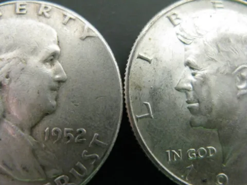 A Benjamin Franklin half dollar vs a Kennedy half dollar. See which one is the most valuable today!